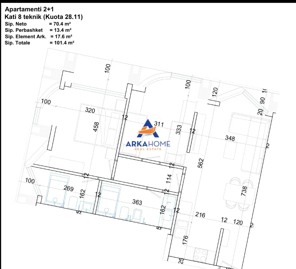 Tirane, shitet apartament 2+1+Ballkon Kati 7, 101 m² 202.800 € 