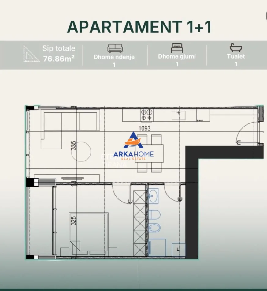 Tirane, shitet apartament 1+1+Ballkon Kati 20, 72 m² 115.200 € 
