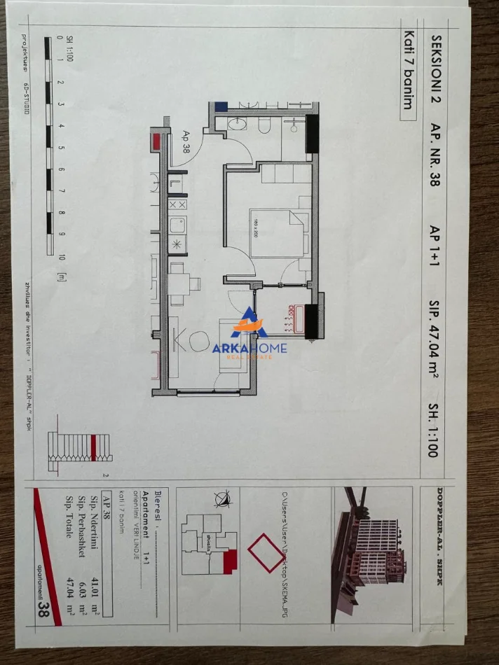 Tirane, shitet apartament 1+1 Kati 7, 47 m² 105.000 € 