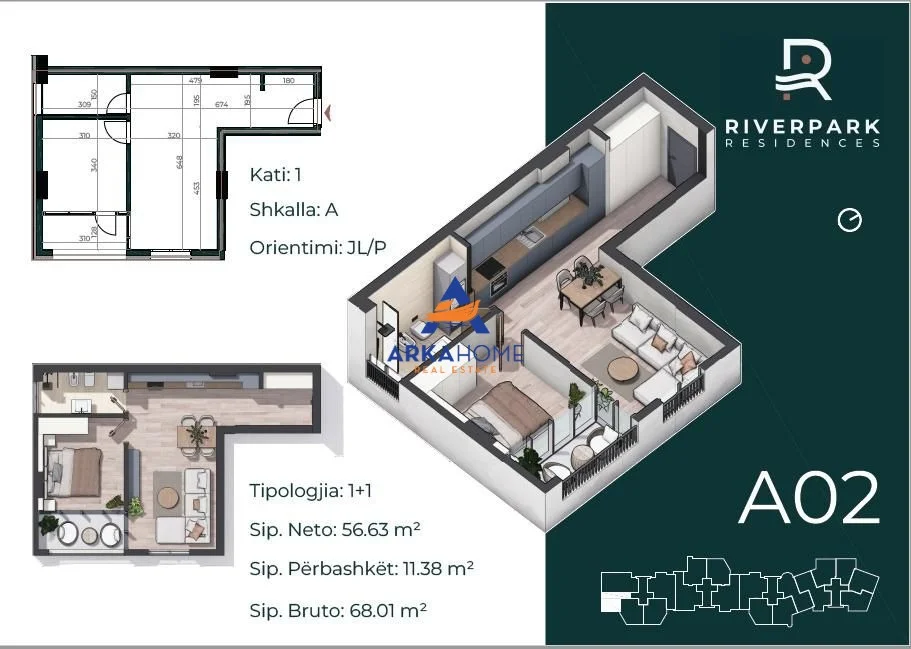 Tirane, shitet apartament 1+1+Ballkon Kati 1, 68 m² 