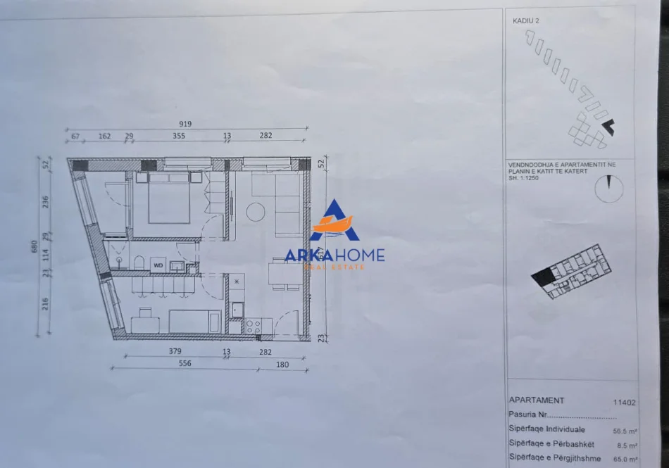 Tirane, shitet apartament 1+1+Ballkon Kati 4, 65 m² 97.500 € 