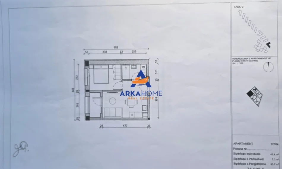 Tirane, shitet apartament 1+1+Ballkon Kati 1, 50 m² 76.050 € 