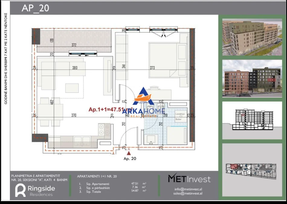 Tirane, shitet apartament 1+1+Ballkon Kati 4, 54 m² 64.844 € 