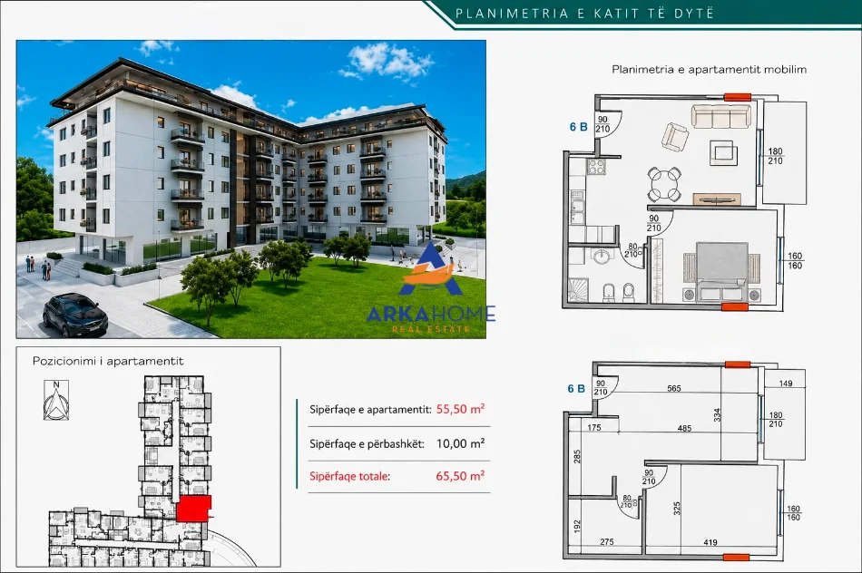 Durres, shitet apartament 1+1+Ballkon Kati 2, 65 m² 65.500 € 