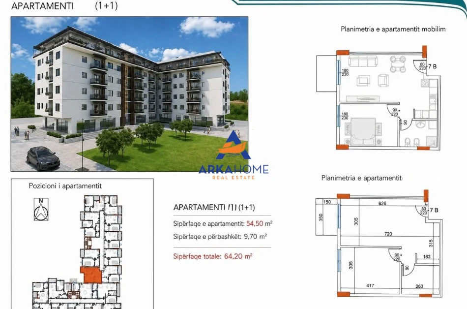 Durres, shitet apartament 1+1+Ballkon Kati 2, 64 m² 64.200 € 