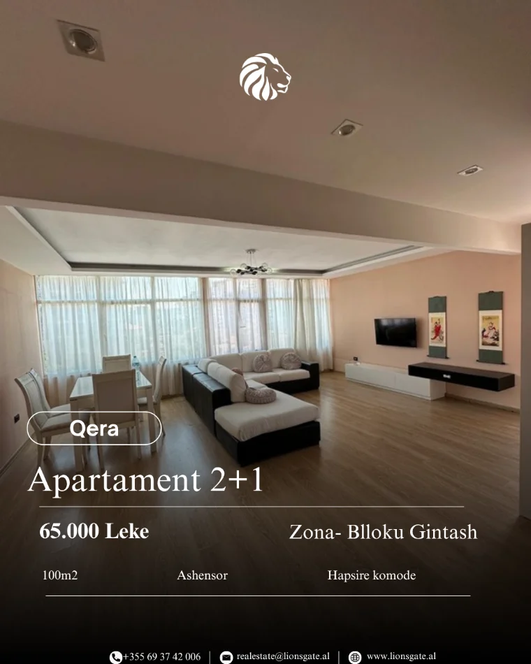 Tirane, jepet me qera apartament 2+1 Kati 2, 104 m² 650 € 