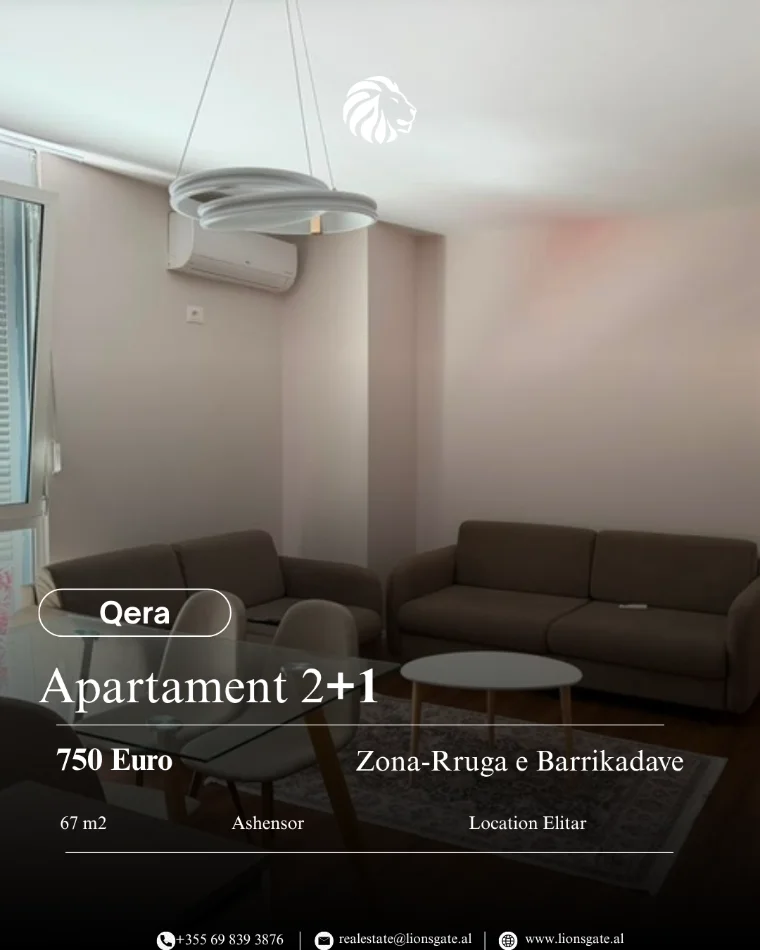 Tirane, jepet me qera apartament 2+1 Kati 2, 67 m² 750 €