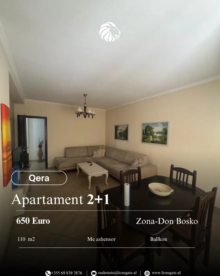Tirane, jepet me qera apartament 2+1+Ballkon Kati 3, 110 m² 650 € 