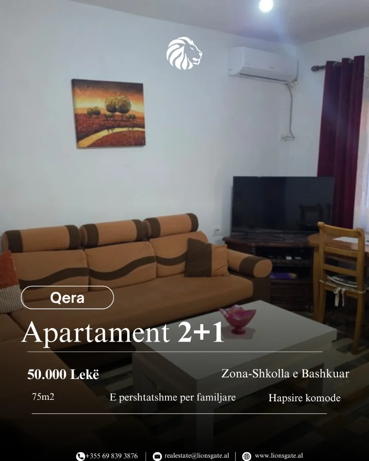 Tirane, jepet me qera apartament 2+1 , 75 m² 500 € 