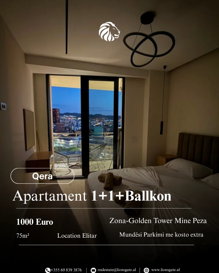 Tirane, jepet me qera apartament 1+1 , 75 m² 1.000 € 