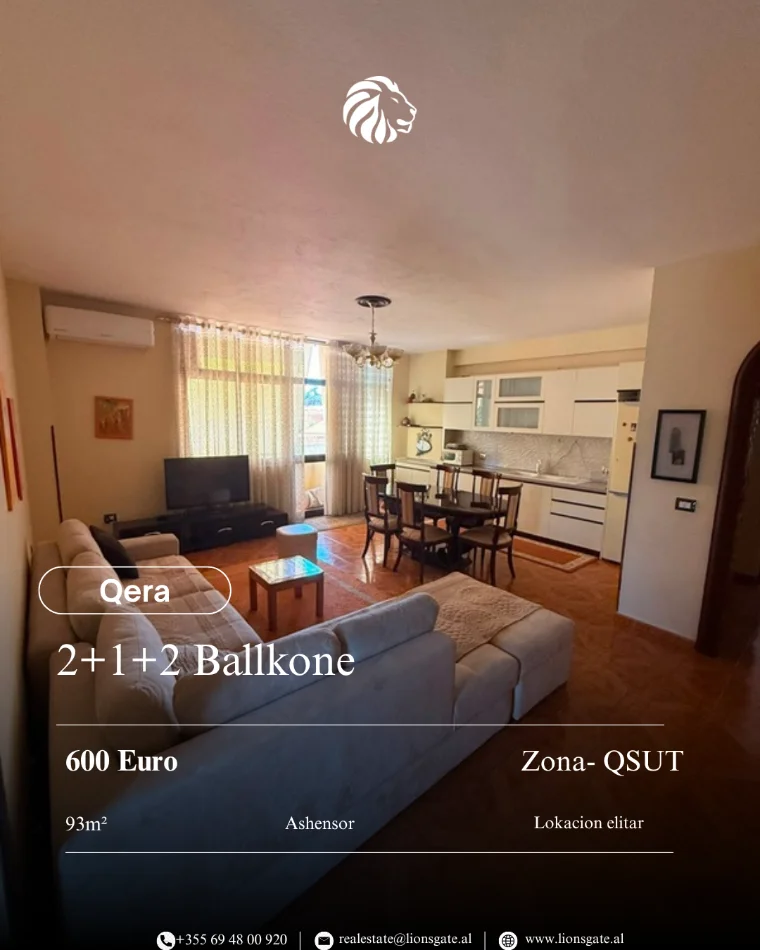 Tirane, jepet me qera apartament 2+1+Ballkon Kati 3, 93 m² 600 € 