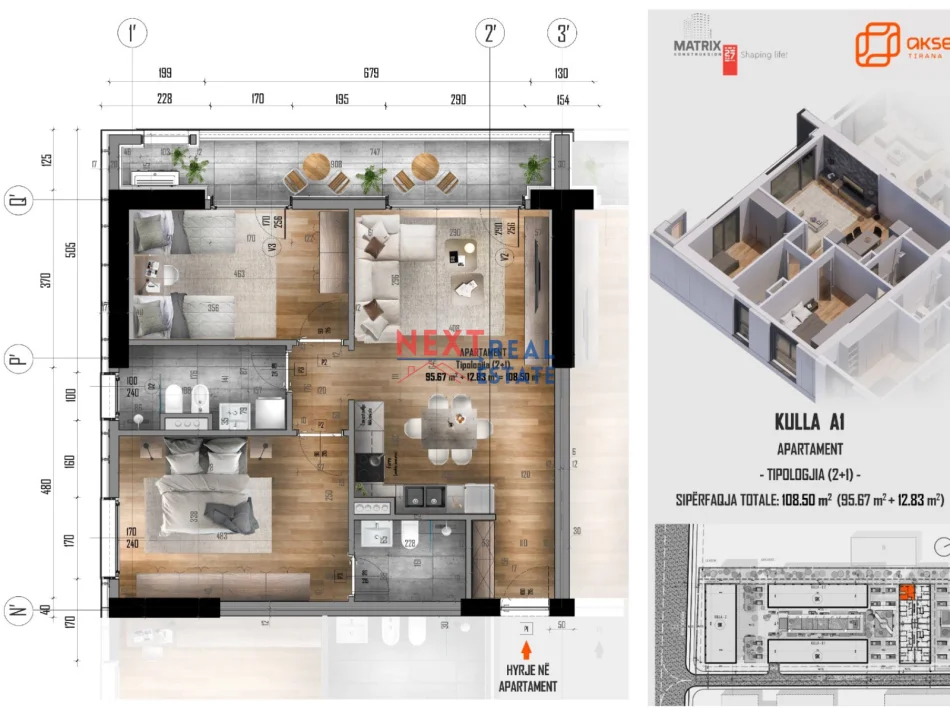 Tirane, shitet apartament 2+1+Ballkon , 108 m² 162.750 € (AKSES TIRANA)