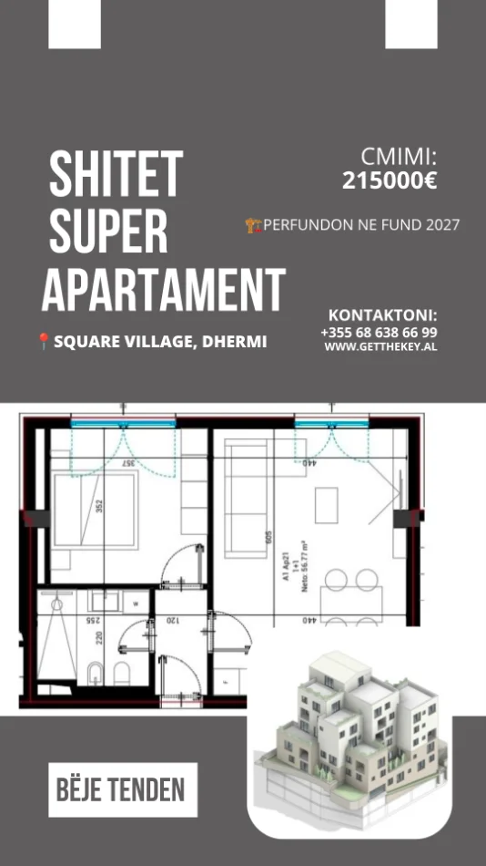 Dhermi - Palase, shitet apartament 1+1 Kati 2, 67 m² 215.000 € 