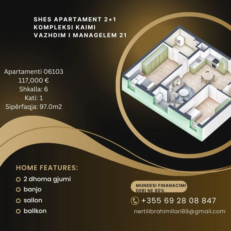 Tirane, shes apartament 2+1+Ballkon, Kati 0, 97 m² 117,000 € (Rruga Pasho Hysa)