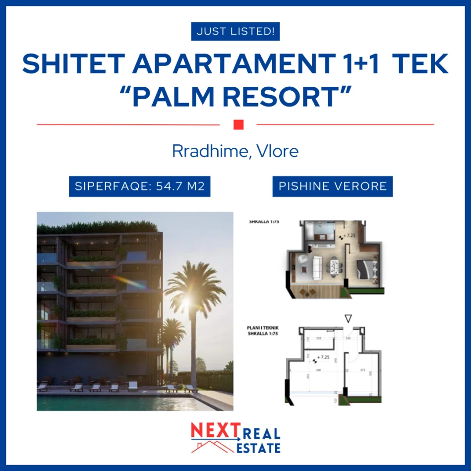 REZERVO PRONEN VETEM ME 500€! shitet apartament 1+1+BLK Kati 2, 54 m² , 120,340 EURO (Rradhime, Vlore)