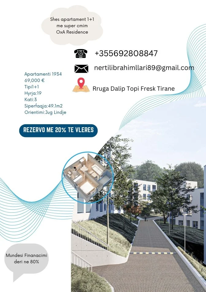Tirane, shes apartament 1+1+Ballkon Kati 3, 49 m² 69.000 € (Rruga Dalip Topi)