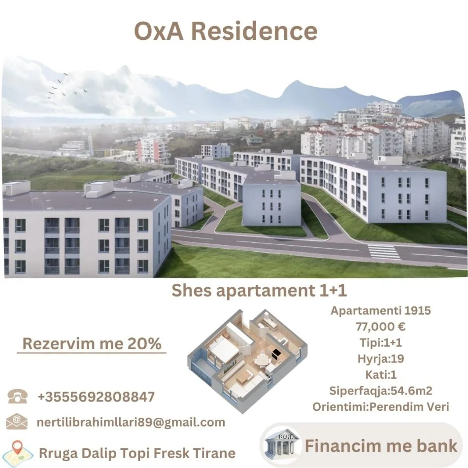 Tirane, shitet 1+1+Ballkon Kati 1, 55 m² 77.000 € (Rruga Dalip Topi Fresk Tirane)