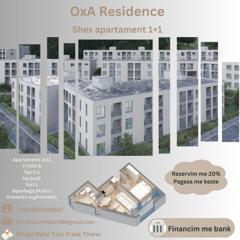 Tirane, shes apartament 1+1+Ballkon Kati 0, 55 m² 77.000 € (Rruga Dalip Topi Fresk Tirane)