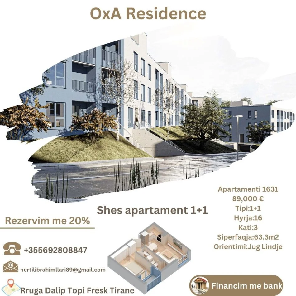 Tirane, shes apartament 1+1+Ballkon Kati 3, 63 m² 89.000 € (Rruga Dalip Topi Fresk Tirane)