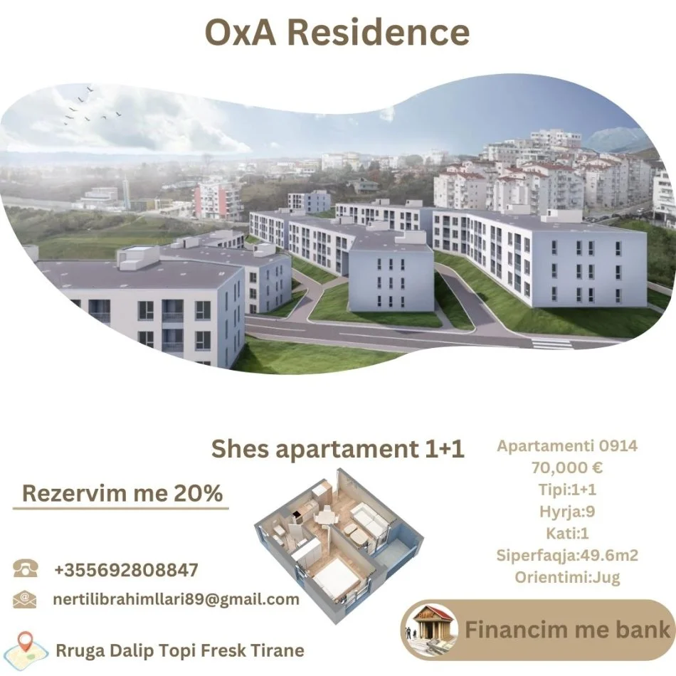 Tirane, shes apartament 1+1+Ballkon Kati 1, 50 m² 70.000 € (Rruga Dalip Topi Fresk Tirane)