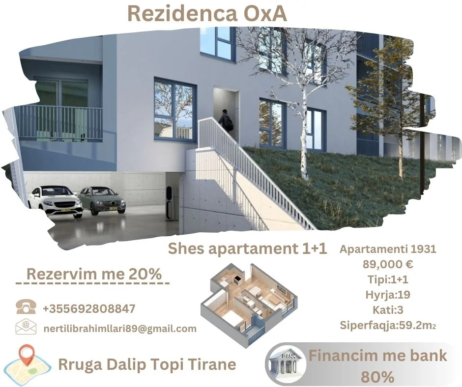 Tirane, shes apartament 1+1+Ballkon Kati 3, 59 m² 89.000 € (Rruga Dalip Topi Fresk Rirane)