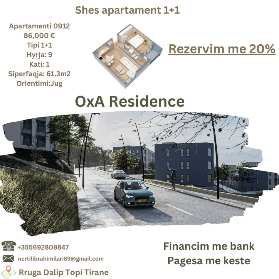 Tirane, shes apartament 1+1+Ballkon Kati 0, 61 m² 86.000 € (Rruga Dalip Topi Tirane)