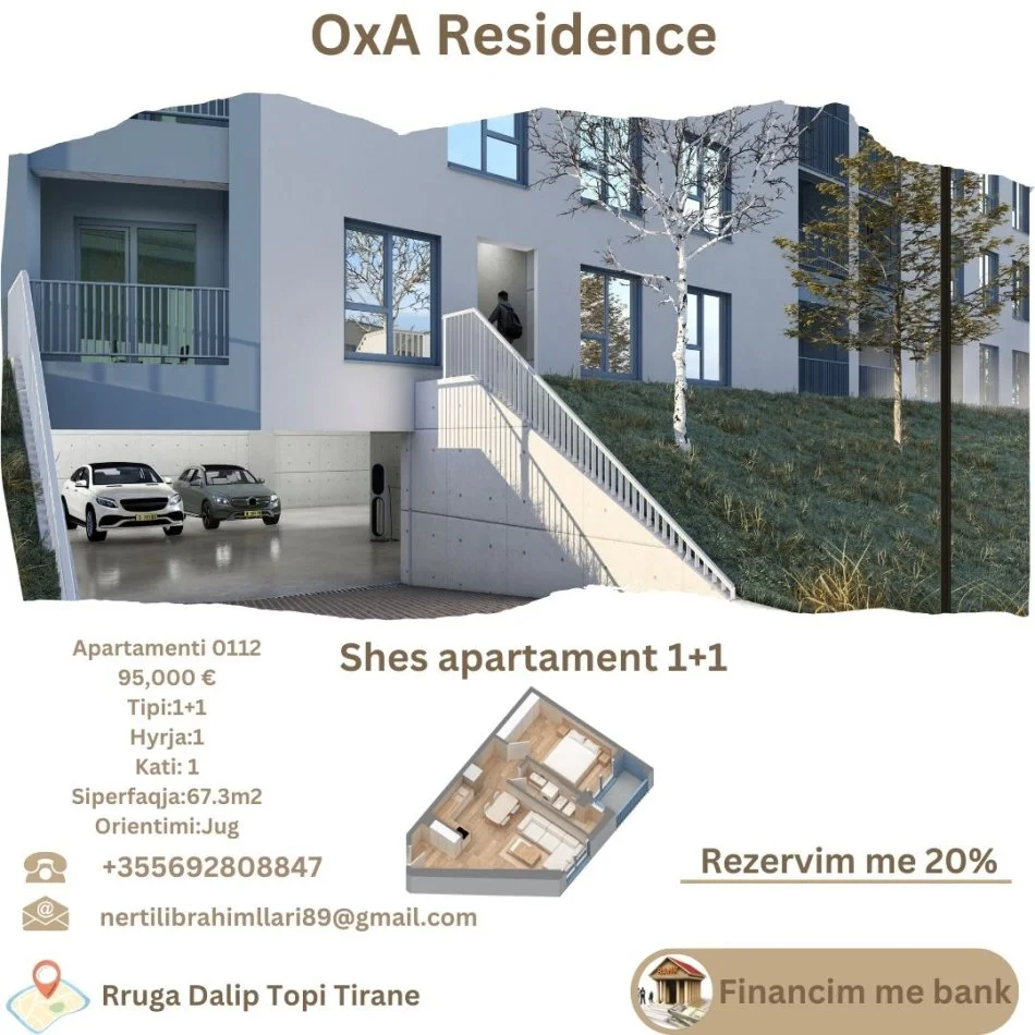 Tirane, shes apartament 1+1+Ballkon Kati 1, 67 m² 95.000 € (Rruga Dalip Topi Fresk Tirane)