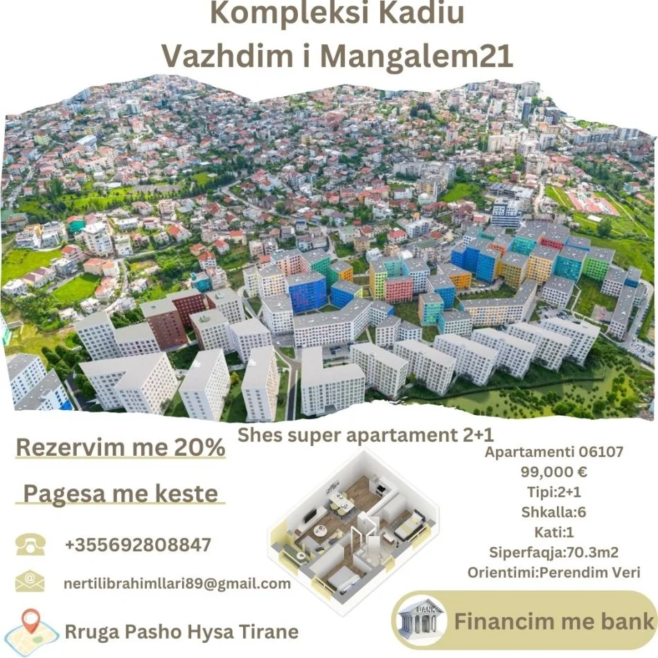 Tirane, shes apartament 2+1+Ballkon Kati 1, 70 m² 99.000 € (Rruga Pasho Hysa Tirane)