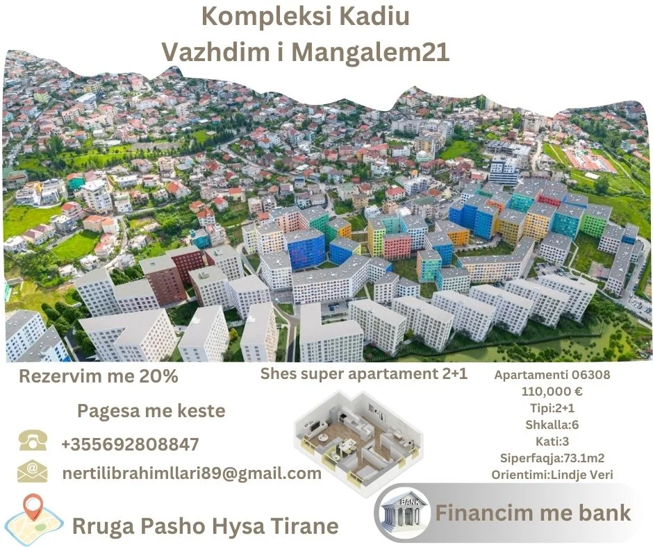 Tirane, shes apartament 2+1+Ballkon Kati 3, 73 m² 110.000 € (Rruga Pasho Hysa Tirane)