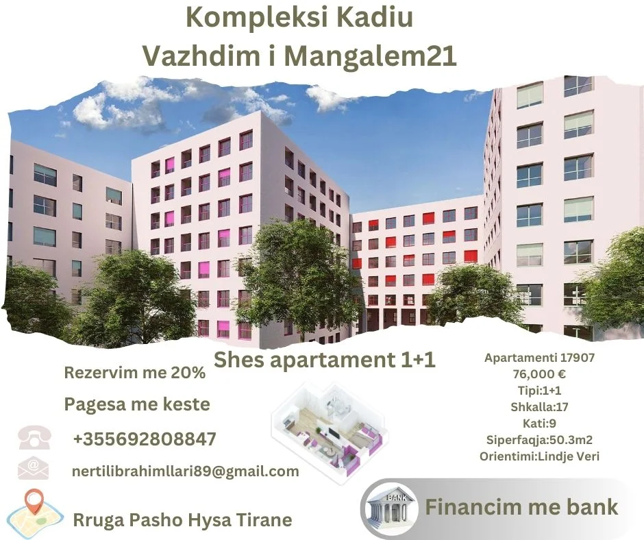 Tirane, shes apartament Kati 9, 50 m² 76.000 € (Rruga Pasho Hysa Tirane)