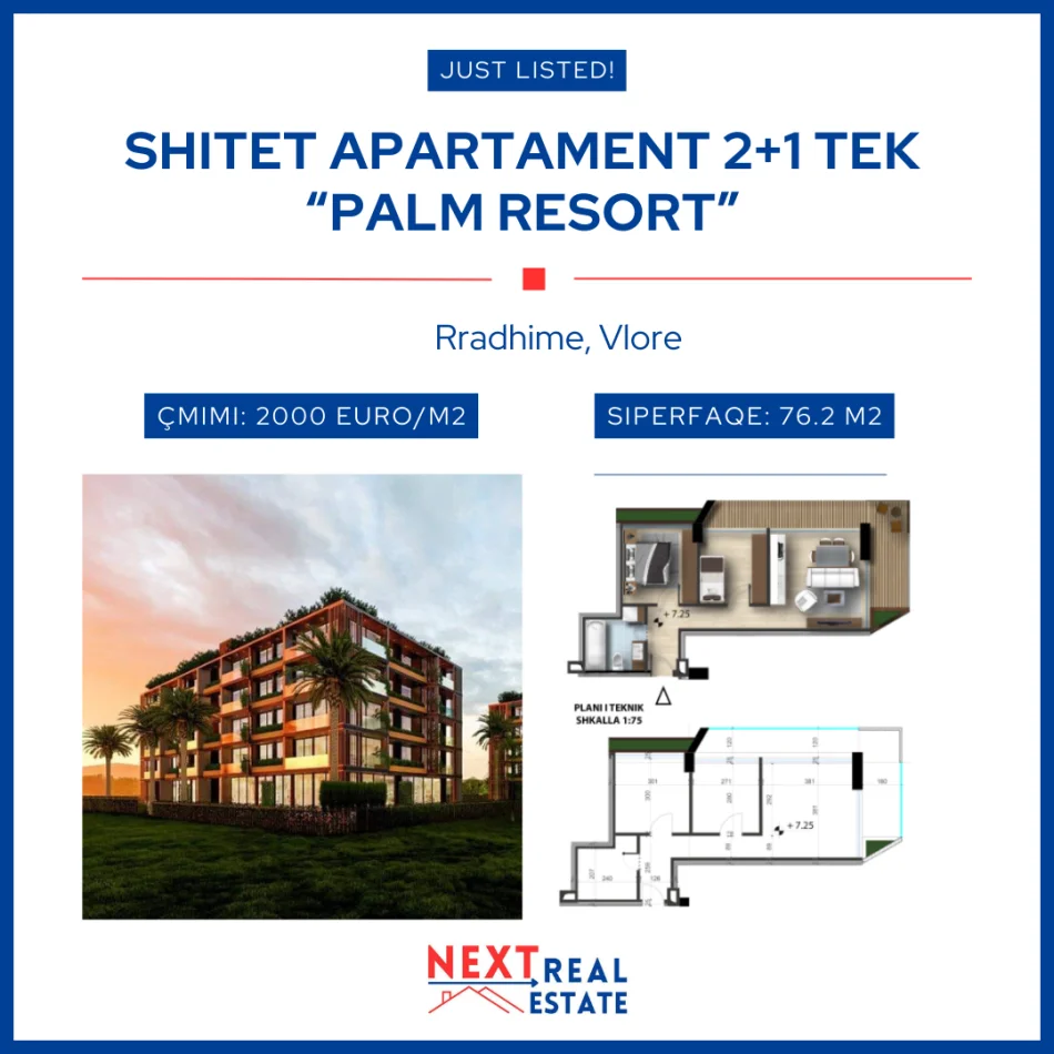 REZERVO PRONEN VETEM ME 500€! Orikum, shitet apartament 2+1+BLK Kati 2, 76 m², 152400 Euro (Rradhime, Vlore)