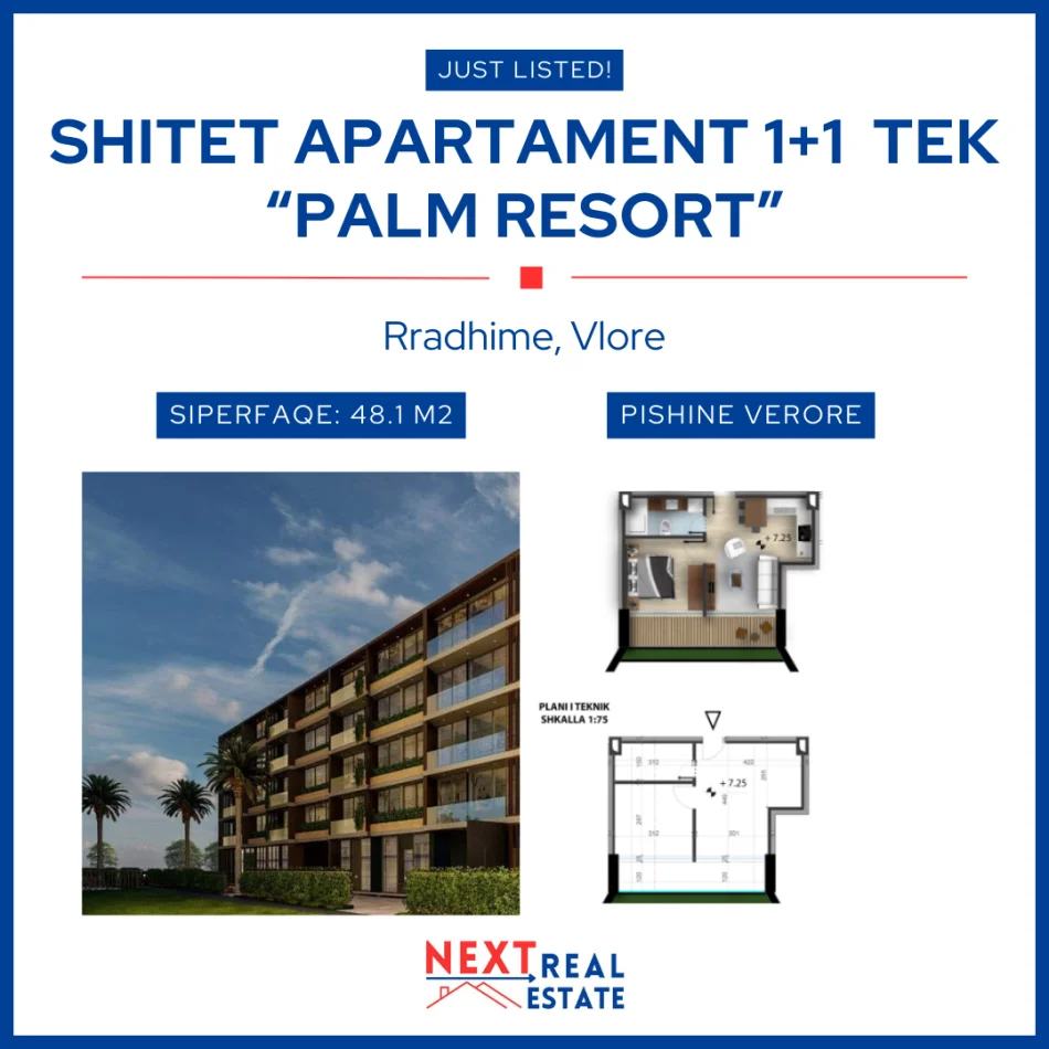 REZERVO PRONEN VETEM ME 500€! shitet apartament Kati 2, 48 m² , 105,820 EURO (Rradhime, Vlore)