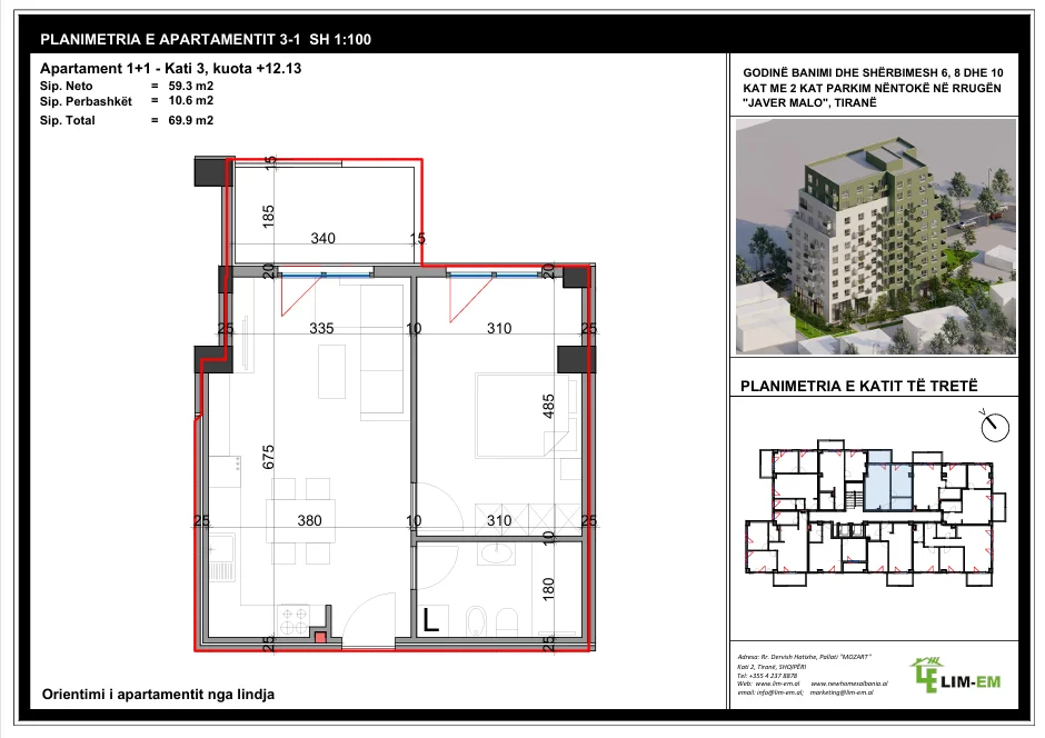 Tirane, shitet apartament 1+1 Kati 3, 70 m² 118.800 € 