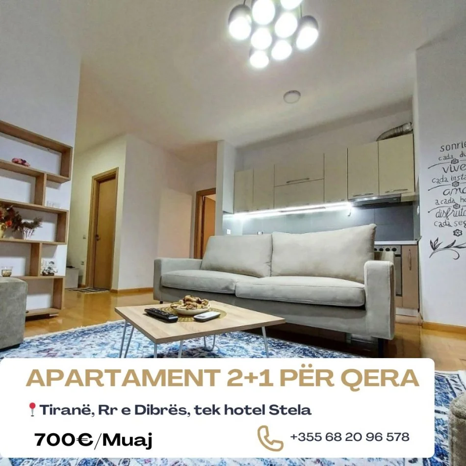 Tirane, jepet me qera apartament 2+1 , 80 m² 700 € (Rruga e Dibres, tek Hotel Stela)
