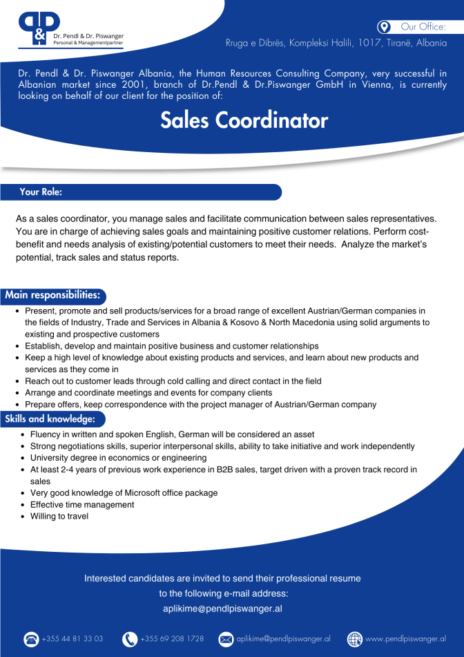 Join the team as Sales Coordinator