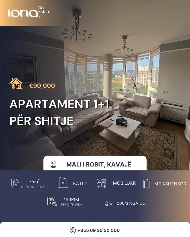 Mali Robit, shitet apartament 1+1 Kati 4, 75 m² 90.000 € (Mali Robit)
