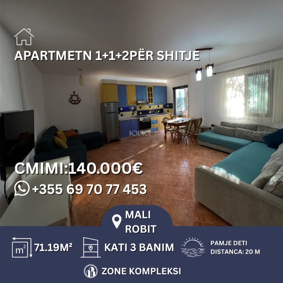 Durres, shitet apartament 1+1+Ballkon Kati 3, 71 m² 140.000 € 