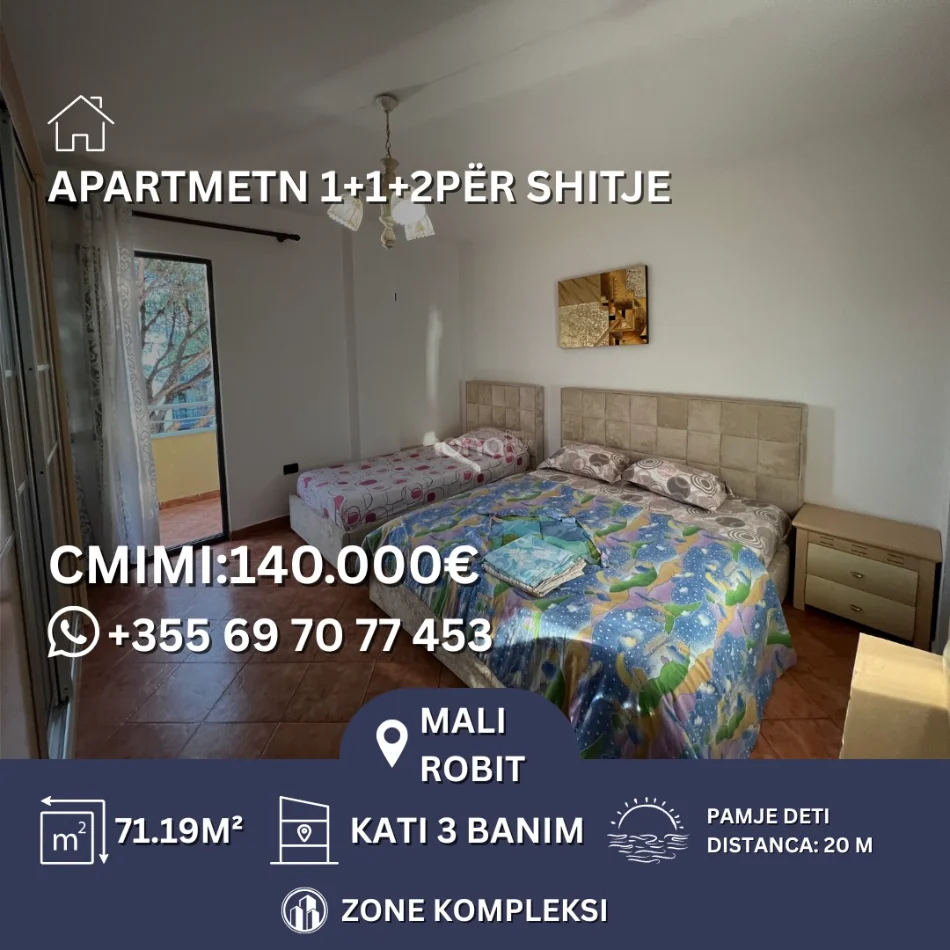 Durres, shitet apartament 1+1+Ballkon Kati 3, 71 m² 140.000 € 