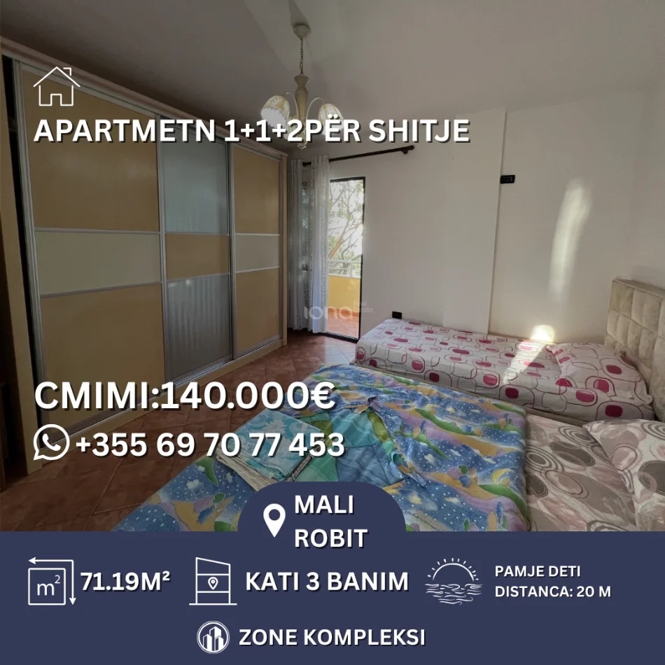 Durres, shitet apartament 1+1+Ballkon Kati 3, 71 m² 140.000 € 