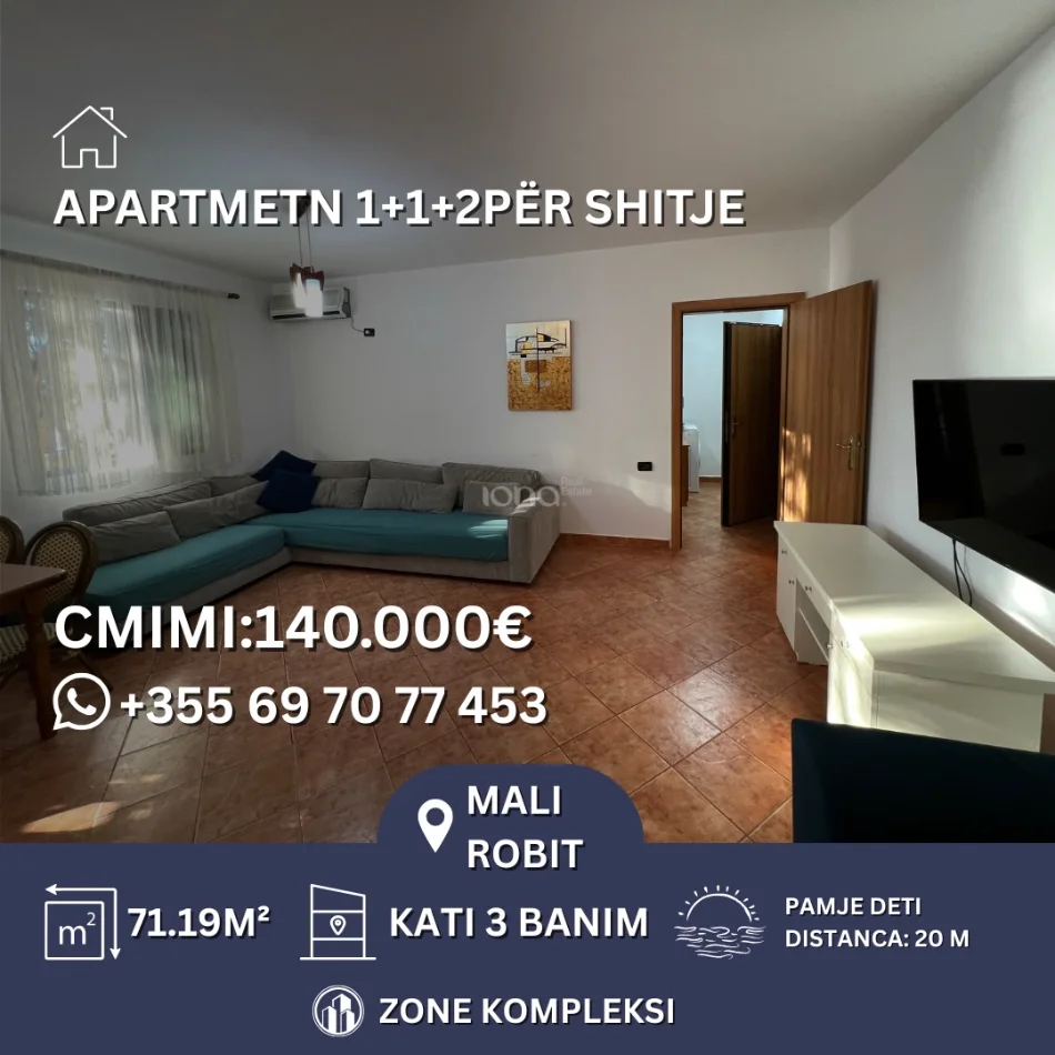 Durres, shitet apartament 1+1+Ballkon Kati 3, 71 m² 140.000 € 