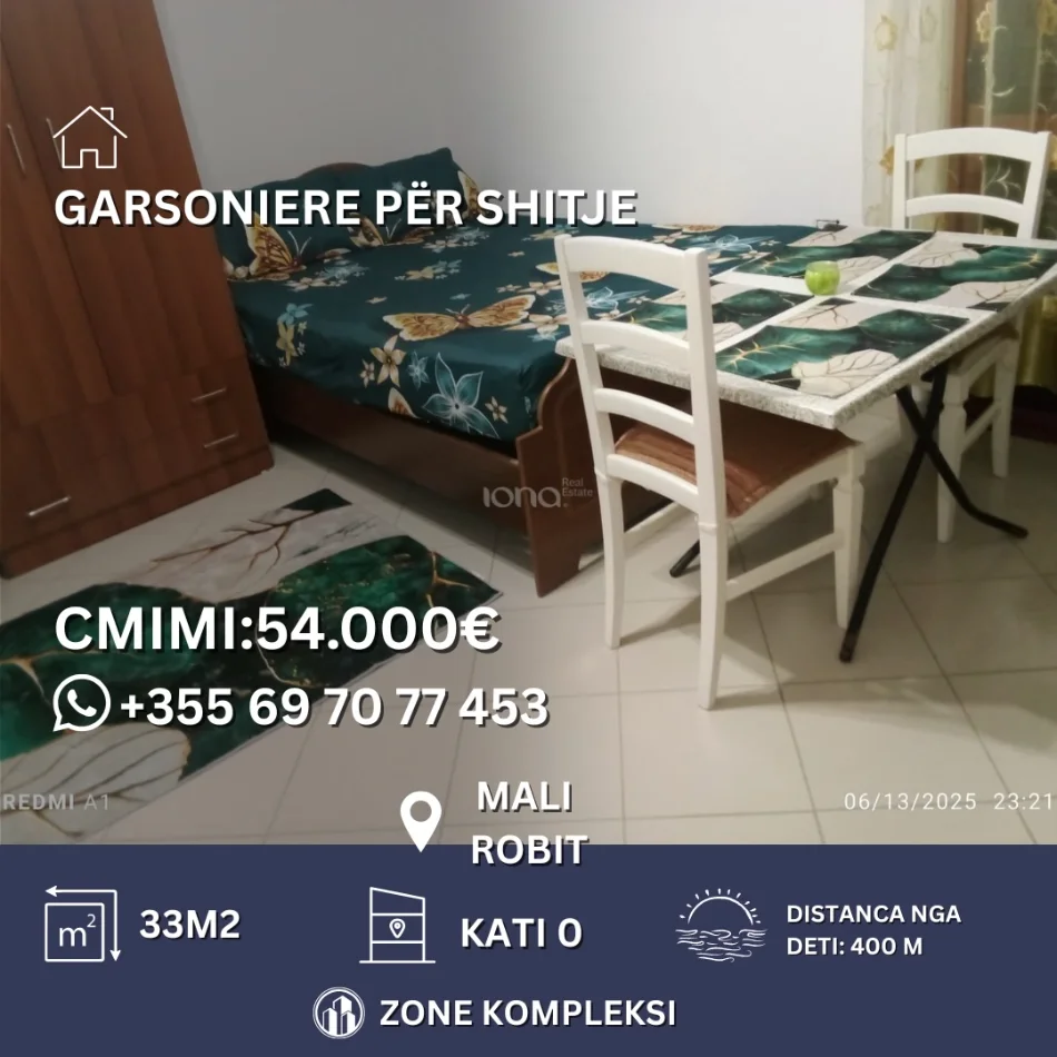 Mali Robit, shitet garsonier Studio Kati 0, 33 m² 54.000 € 