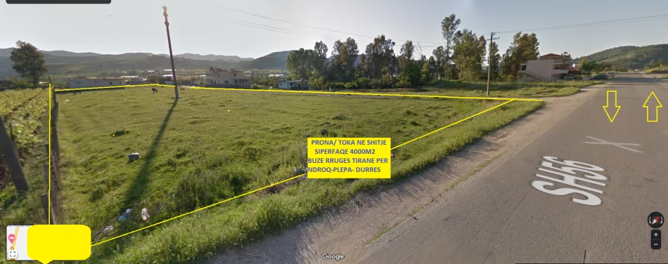 Tirane, Shitet Tokë/Truall, sipërfaqe 3'850 m², me Cmim 155 euro €/m2, neto në Pezë-Helmës-Ndroq- Plepa Durrës, pranë Urës Beshirit, 8-km nga Tirana, buzë rrugës / aksit nacional SH.56 Tiranë - Kombinat - Ndroq - Plepa, në krahun e djathtë drejtimi Tirane- Ura Beshirit Ndroq. .