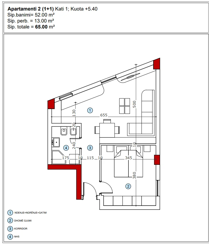 Tirane, shitet apartament 1+1 Kati 1, 65 m² 84.500 € (Ali Demi)