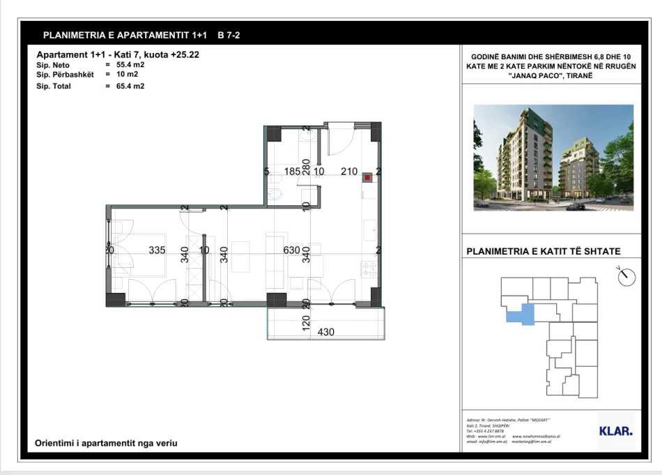 Tirane, shitet apartament 1+1 Kati 7, 65 m² 111.147 € 