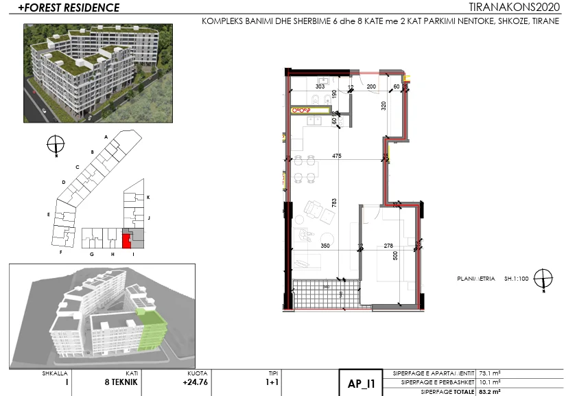 Tirane, shitet apartament 1+1+Aneks+Ballkon Kati 8, 83 m² 108.160 € (Rruga Ullishtes)