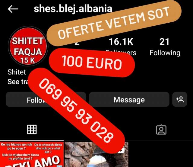 Vlore, shes Software Shitet faqe instagrami +15k 100 Euro