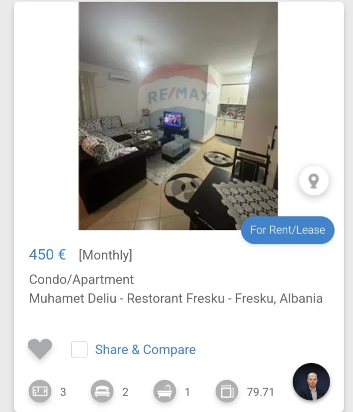 Tirane, jepet me qera apartament 2+1 Kati 6, 80 m² 450 € (Te restorant Fresku)