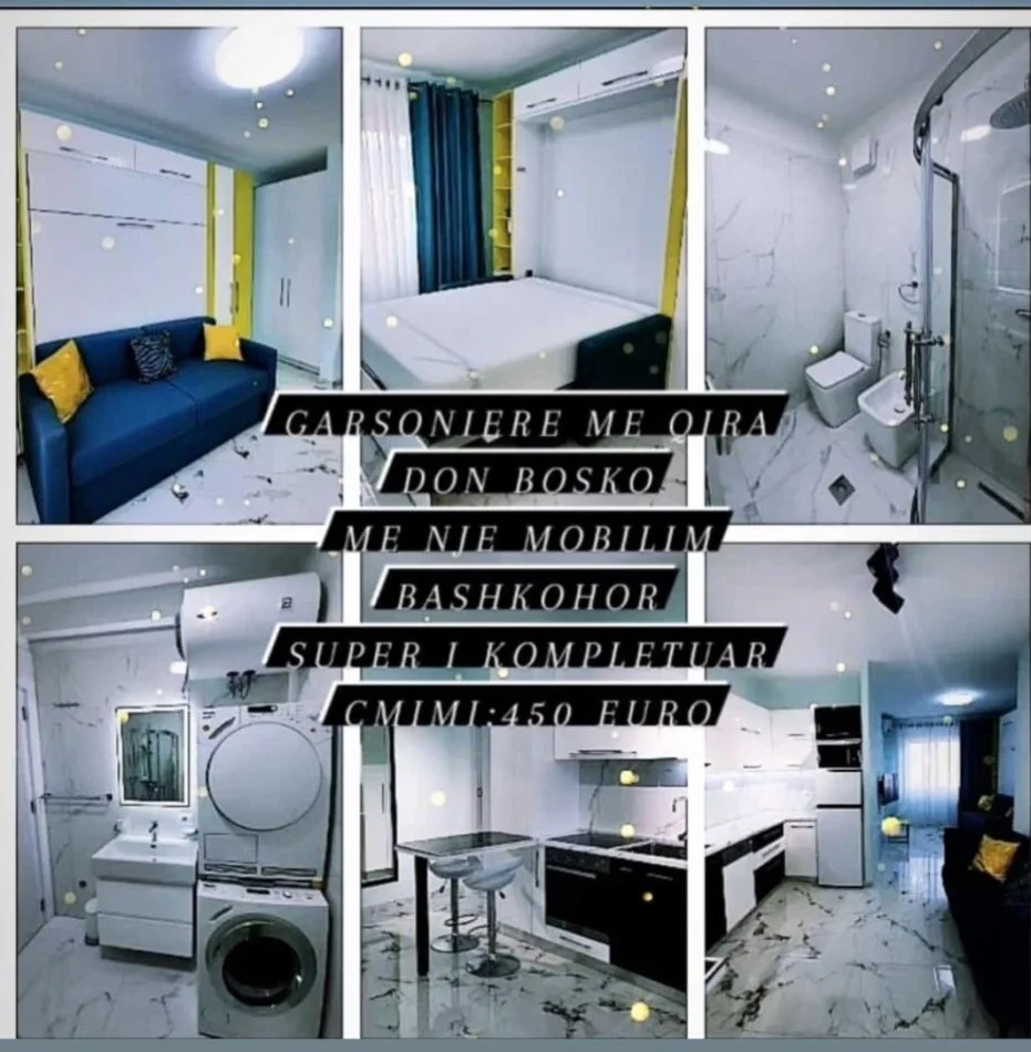 Tirane, jepet me qera garsoniere Kati 6, 450 € (Don Bosko)