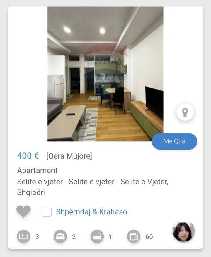 Tirane, jepet me qera apartament 2+1 Kati 3, 73 m² 400 € (Selite)