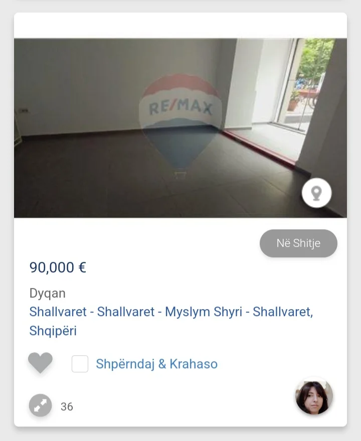 Tirane, shitet dyqan Kati 0, 33 m² 90.000 € (Shallvaret)